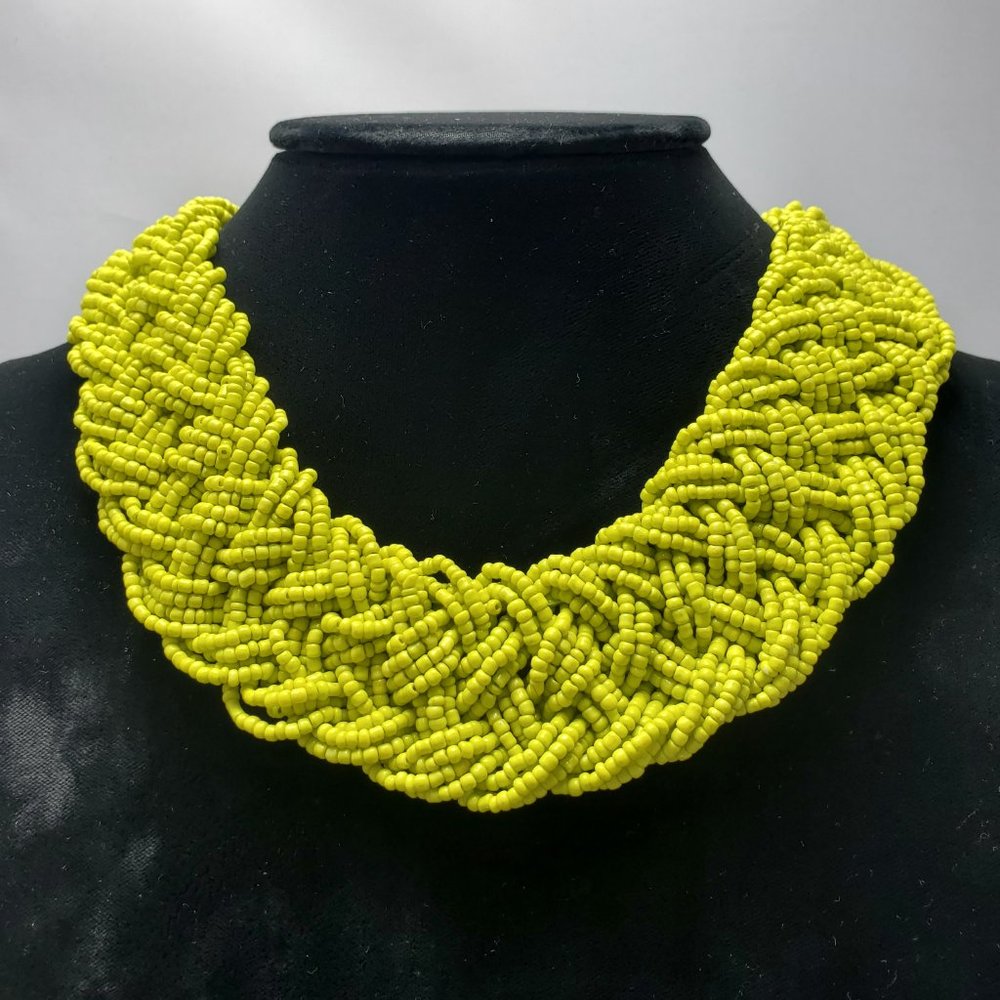 Signature Lime  green braided seed bead Bohemian choker necklace
